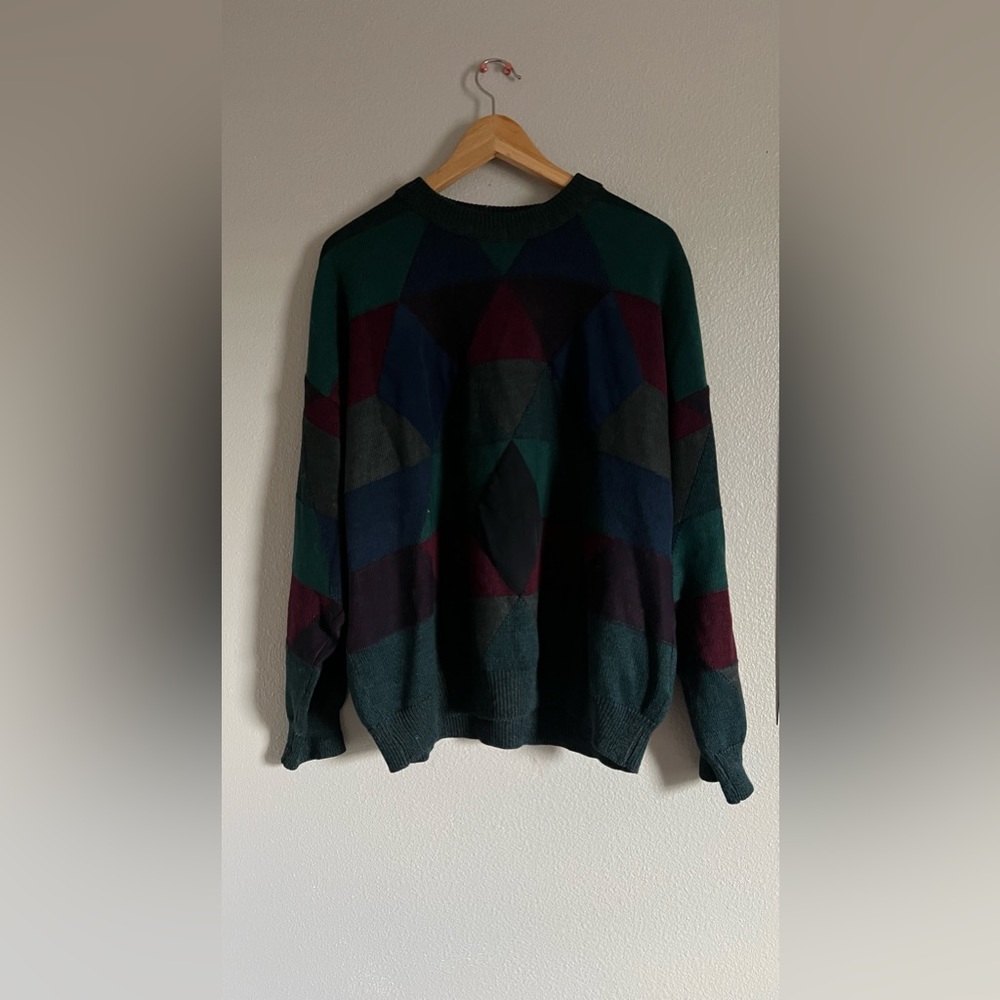 VINTAGE Mens Sweater 80s 90s Wool Geometric Patterned sweater